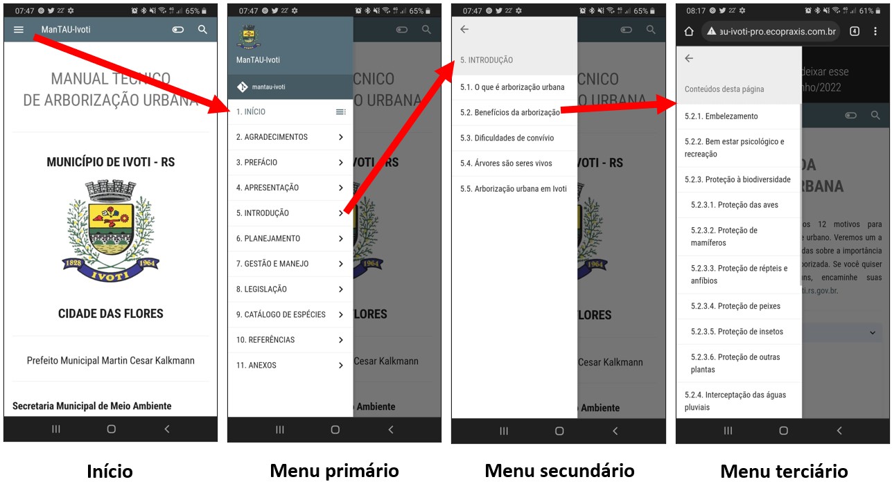 Menus de acesso ao conteúdo